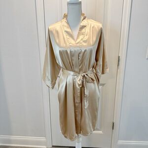 The Bund Women's Silk Robe Short Satin Bathrobe Lightweight Medium Gold